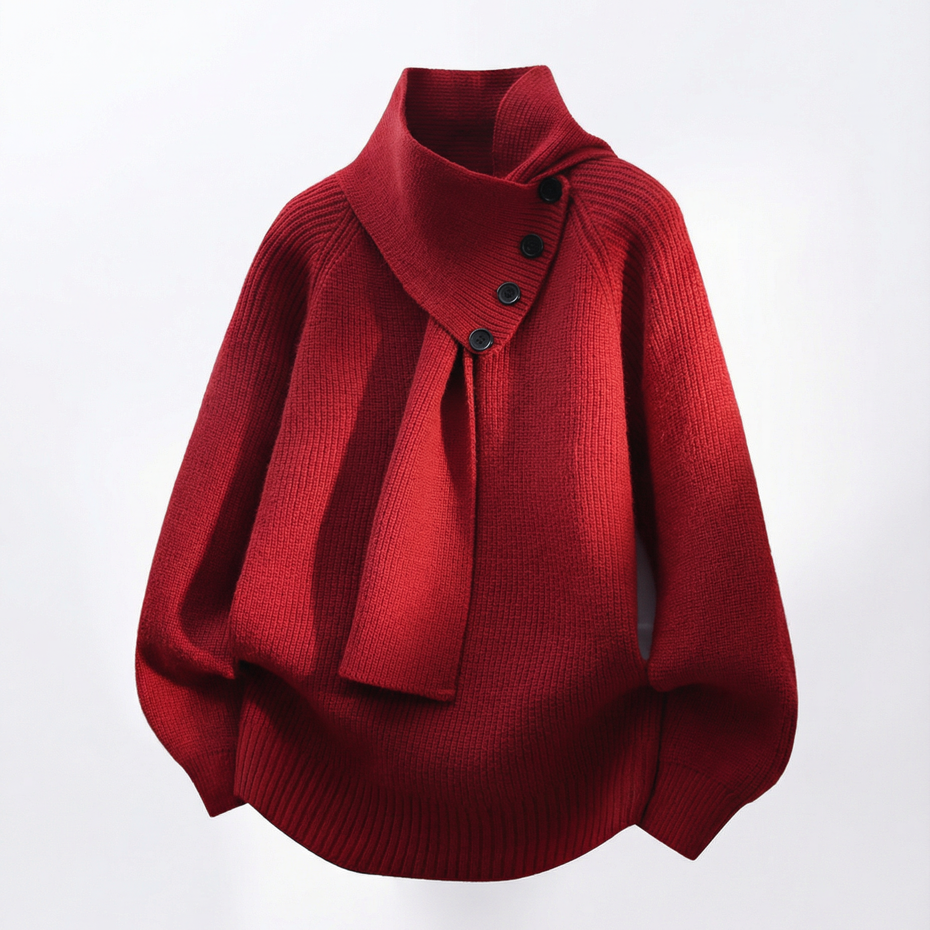 Harper Asymmetric Button-Neck Knit Sweater