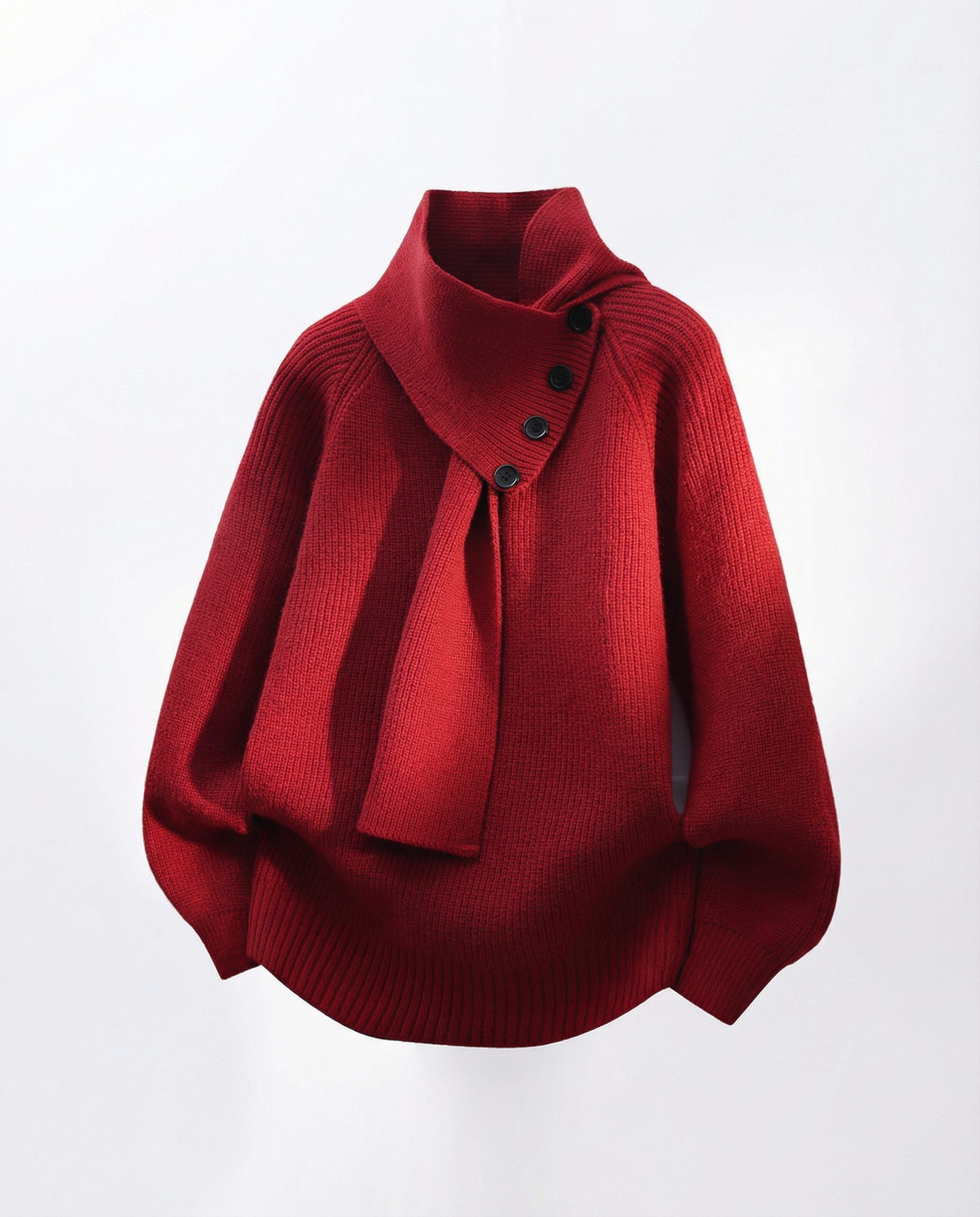 Harper Asymmetric Button-Neck Knit Sweater