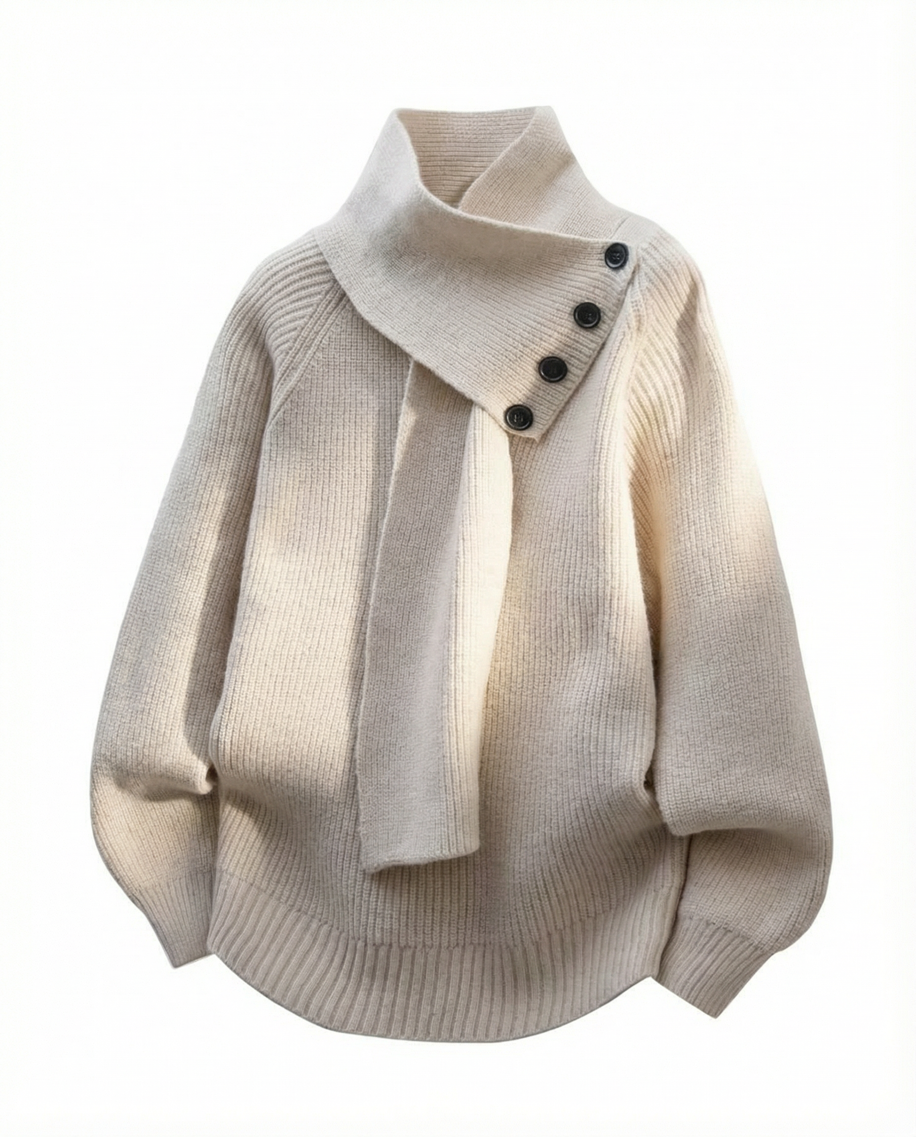 Harper Asymmetric Button-Neck Knit Sweater