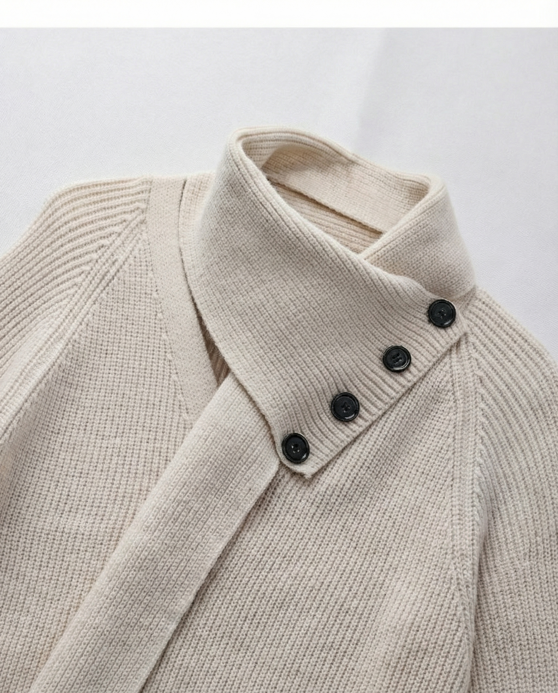 Harper Asymmetric Button-Neck Knit Sweater