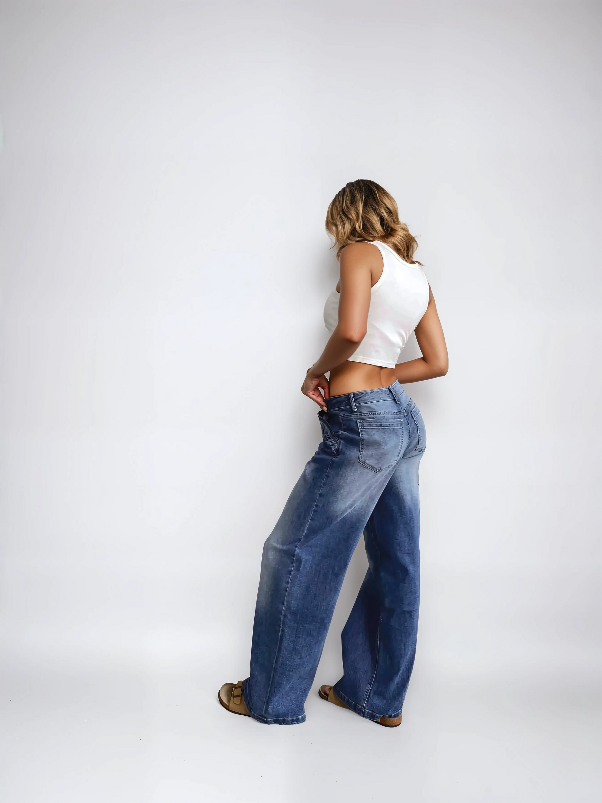 Sarah Wide Leg Mid Rise Jeans