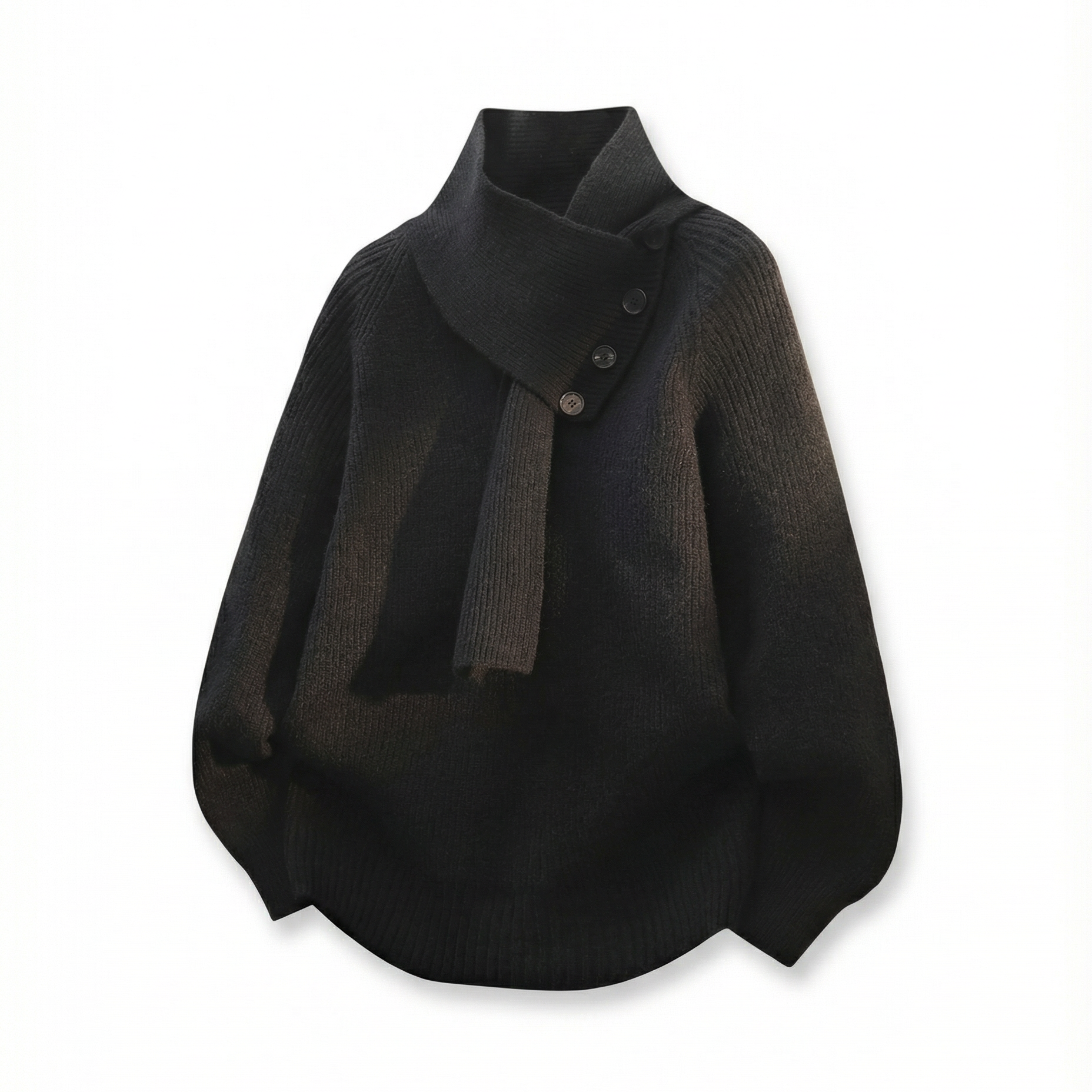 Harper Asymmetric Button-Neck Knit Sweater