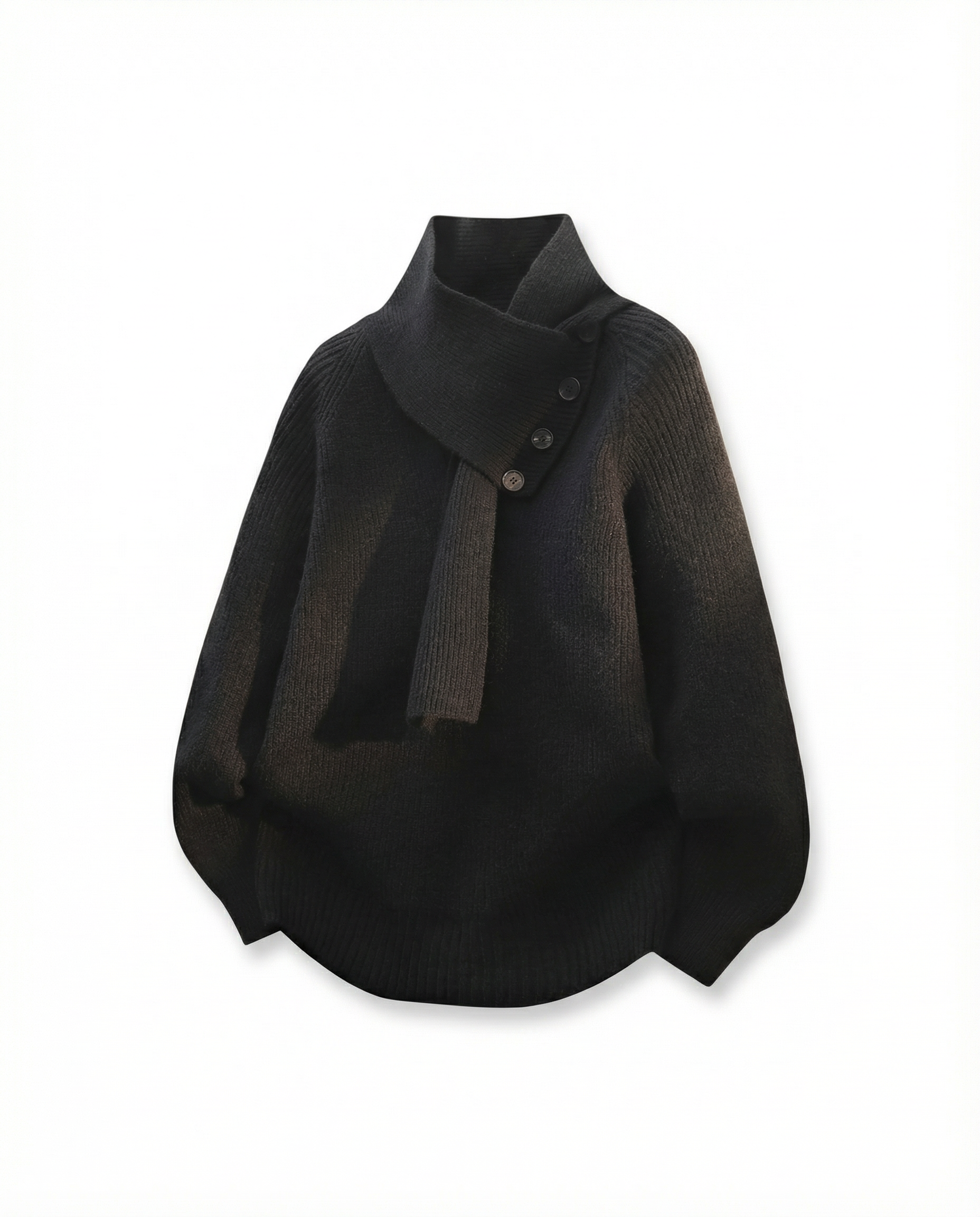 Harper Asymmetric Button-Neck Knit Sweater
