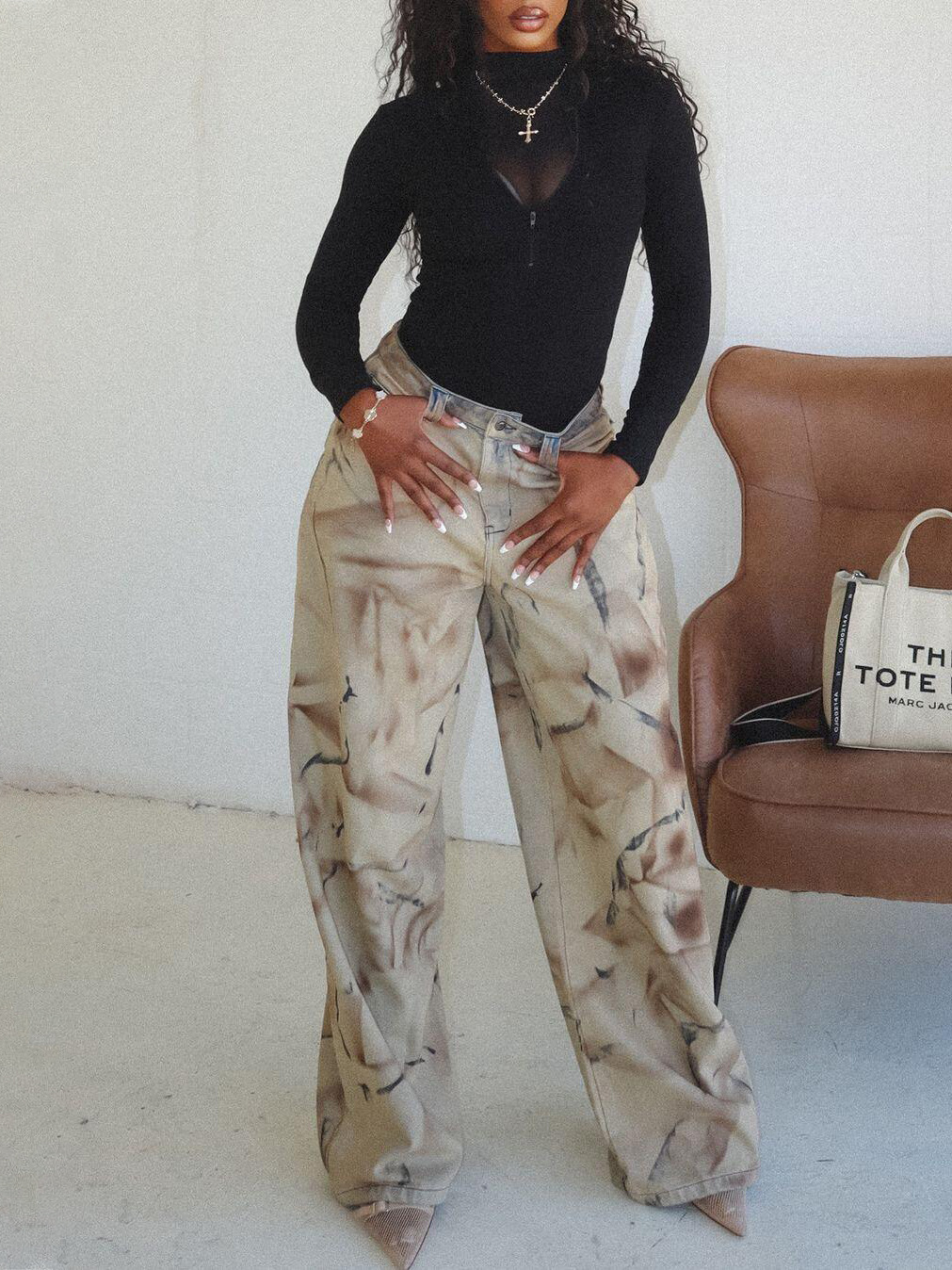 Ethereal Marble Wide-Leg Jeans