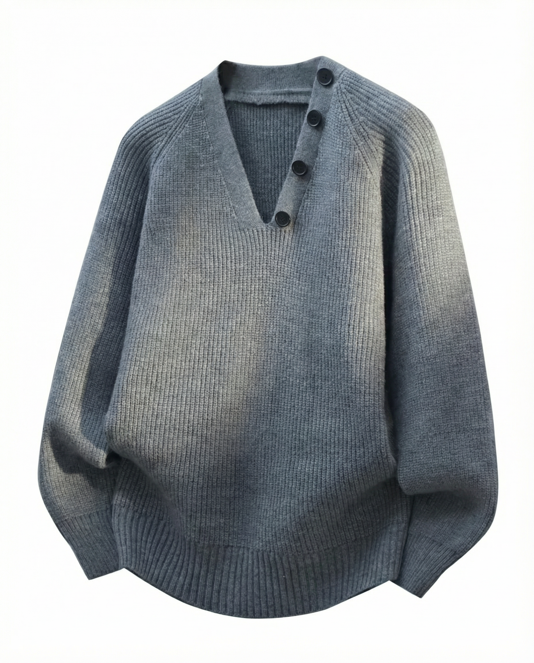 Harper Asymmetric Button-Neck Knit Sweater