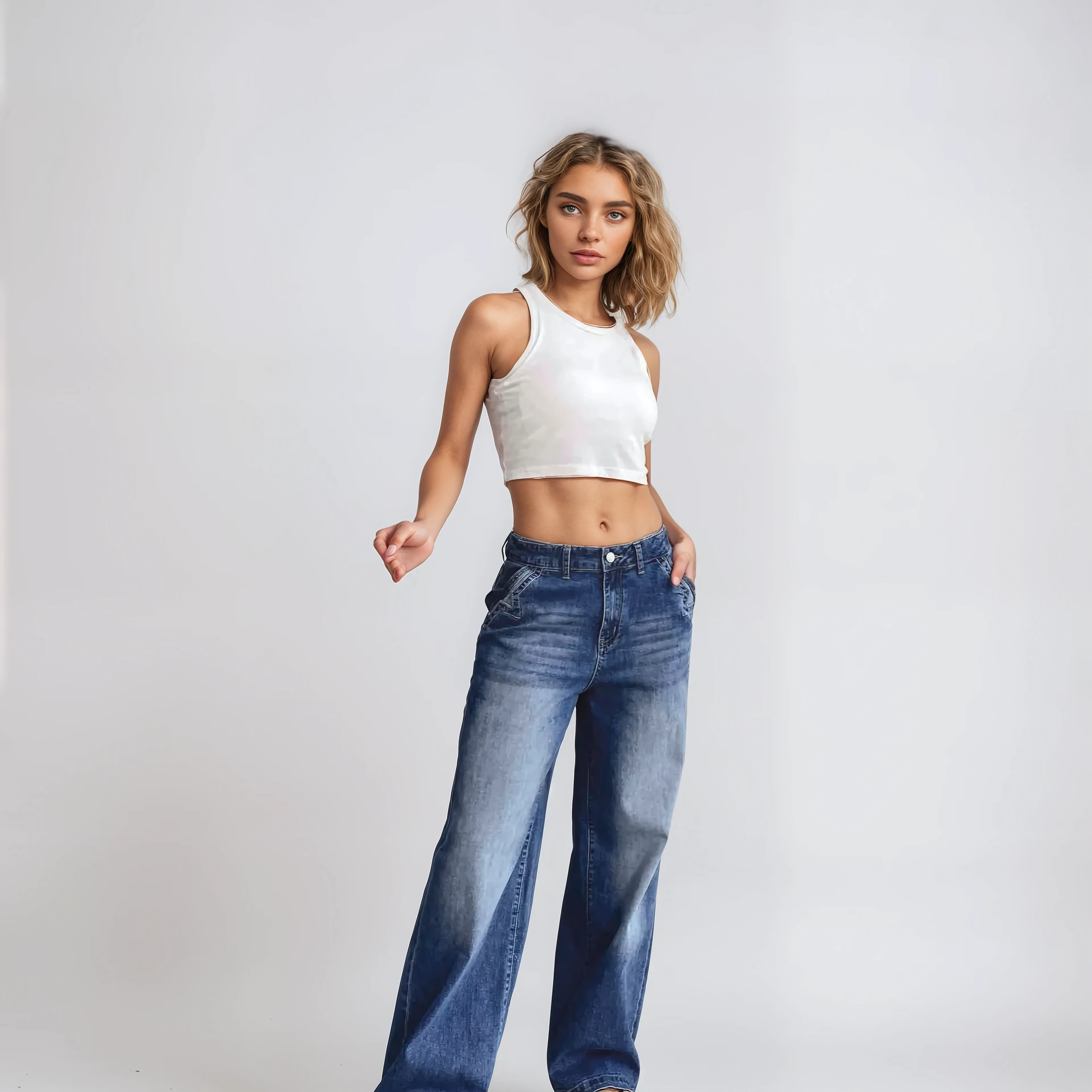Sarah Wide Leg Mid Rise Jeans