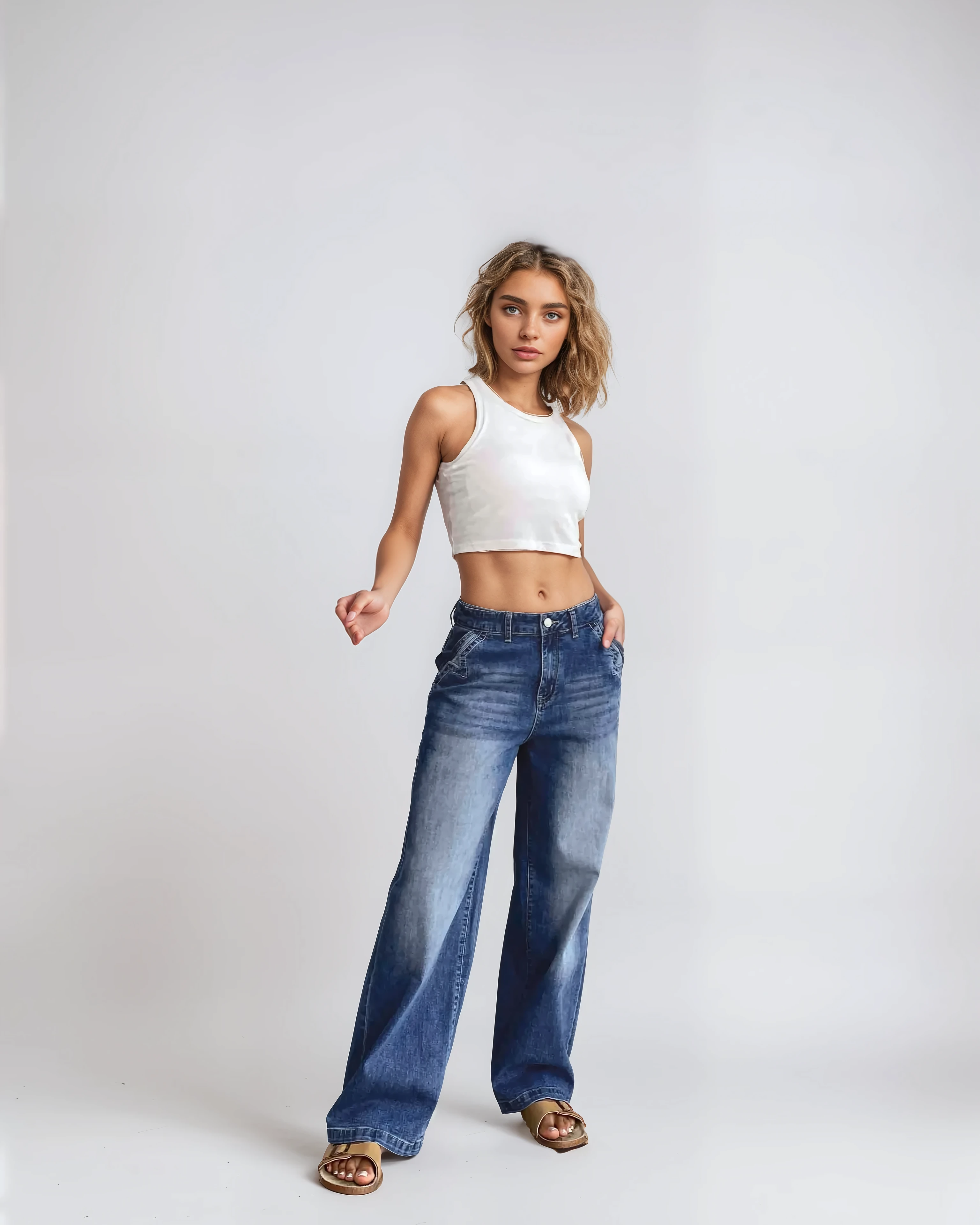 Sarah Wide Leg Mid Rise Jeans