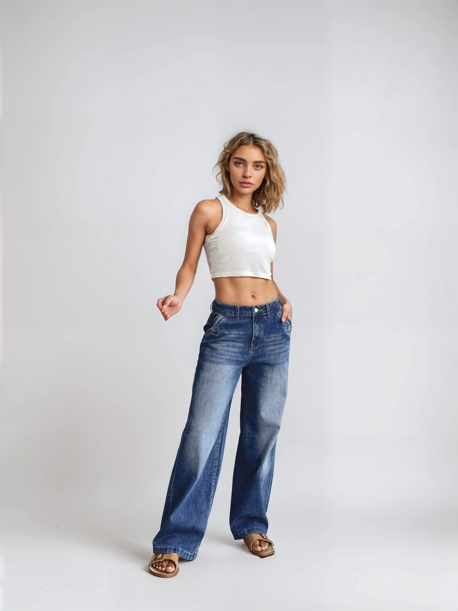 Sarah Wide Leg Mid Rise Jeans