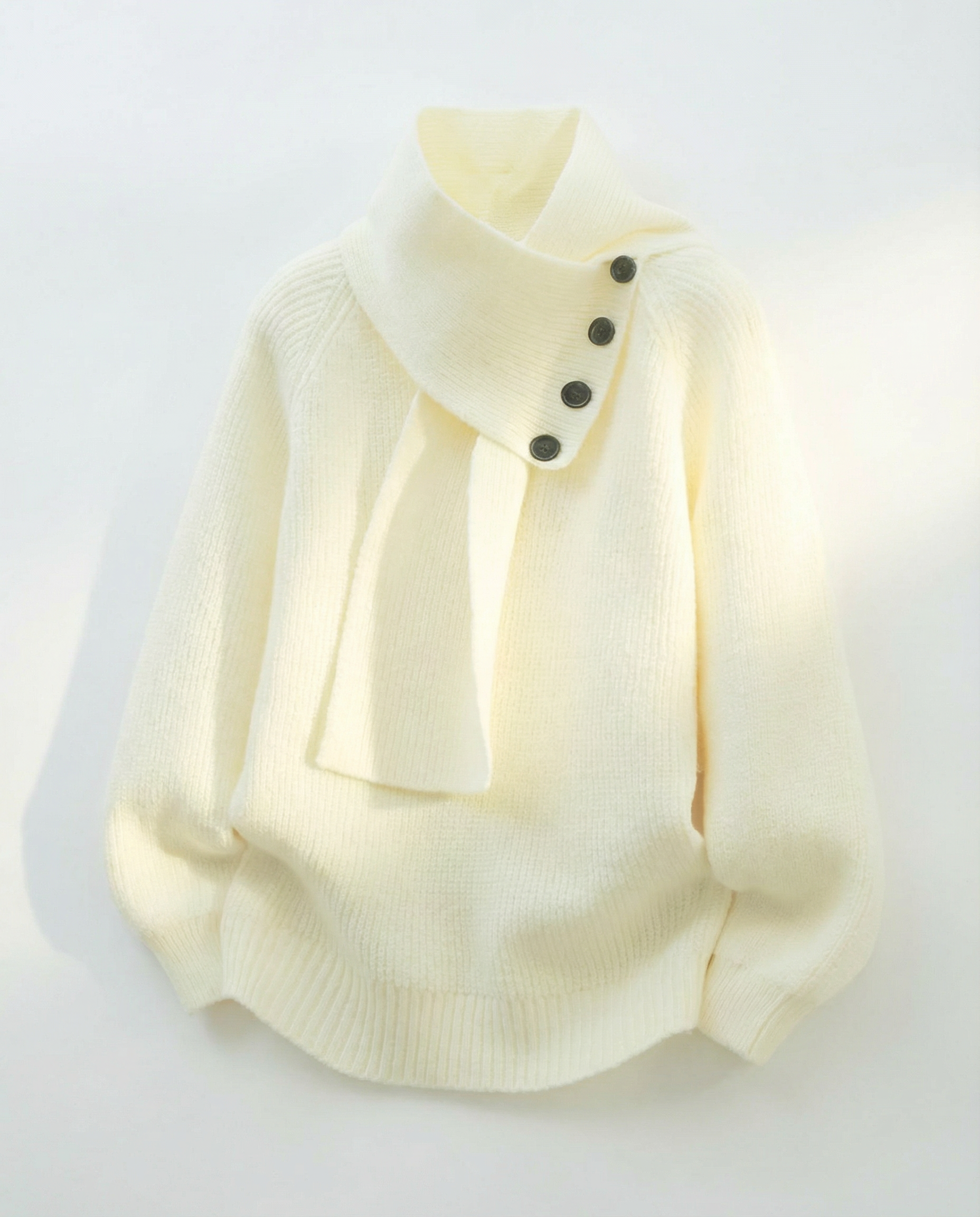 Harper Asymmetric Button-Neck Knit Sweater
