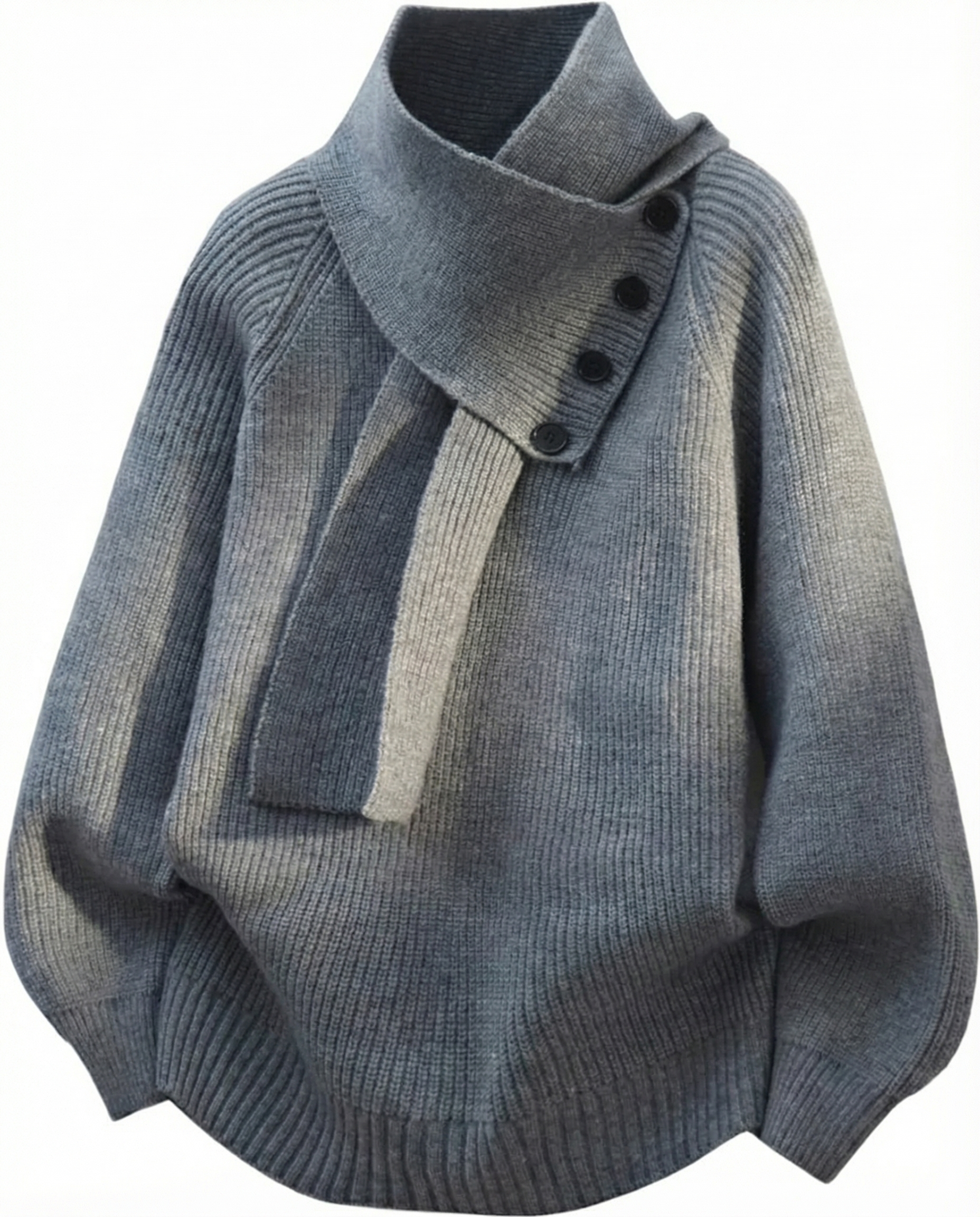 Harper Asymmetric Button-Neck Knit Sweater